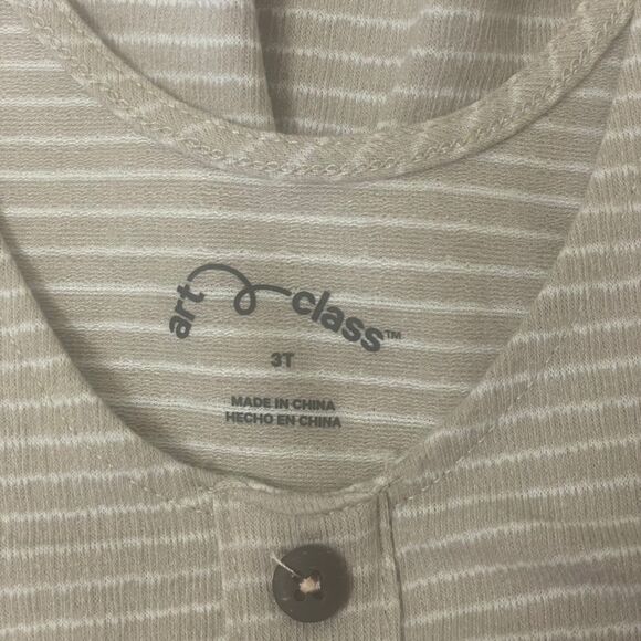 Toddler Girls Pinafore Dress Overall Tan Pinstripe Art Class Size 3T - Picture 3 of 4